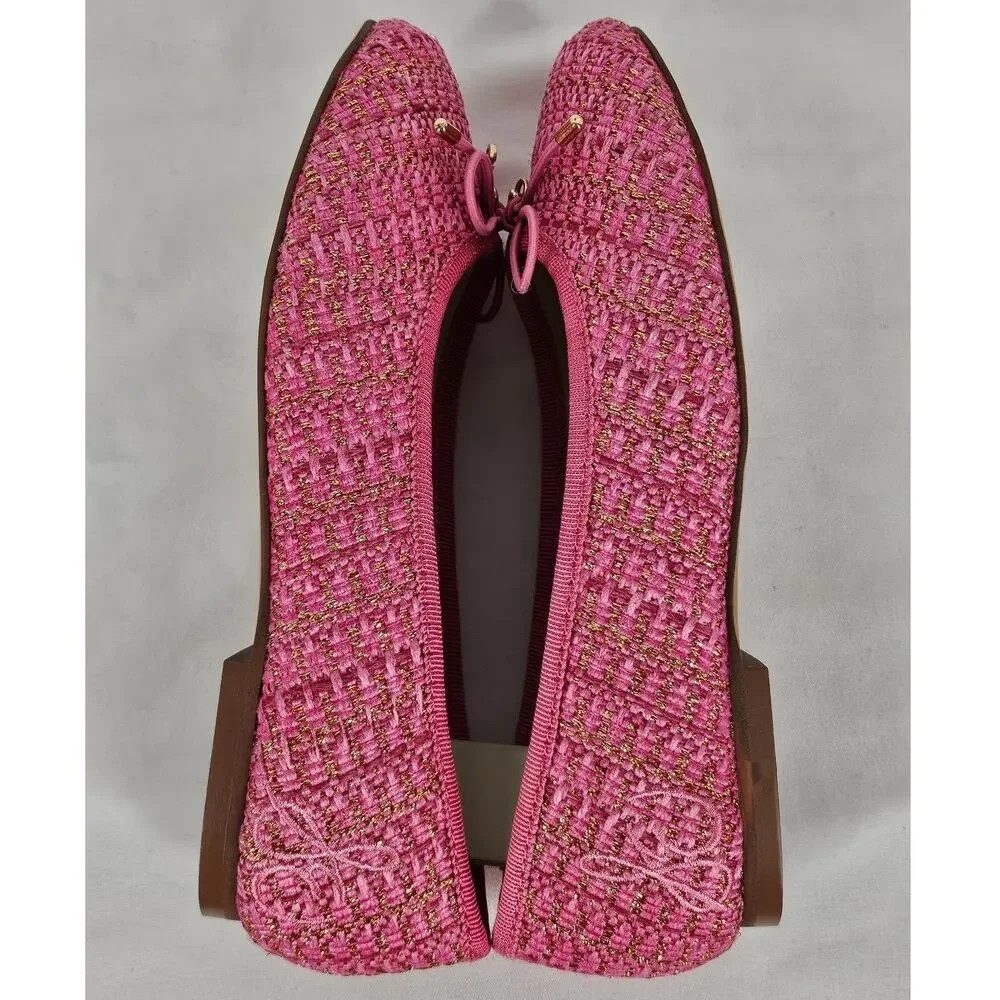 SAM EDELMAN KIDS “FELICIA” BALLET FLATS – PINK BOUCLÉ – SIZE 13M – CHARM DETAIL